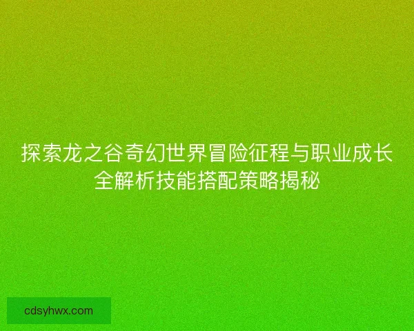 探索龙之谷奇幻世界冒险征程与职业成长全解析技能搭配策略揭秘
