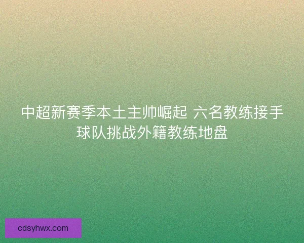 中超新赛季本土主帅崛起 六名教练接手球队挑战外籍教练地盘