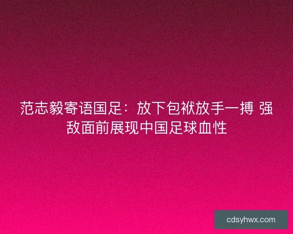 范志毅寄语国足：放下包袱放手一搏 强敌面前展现中国足球血性